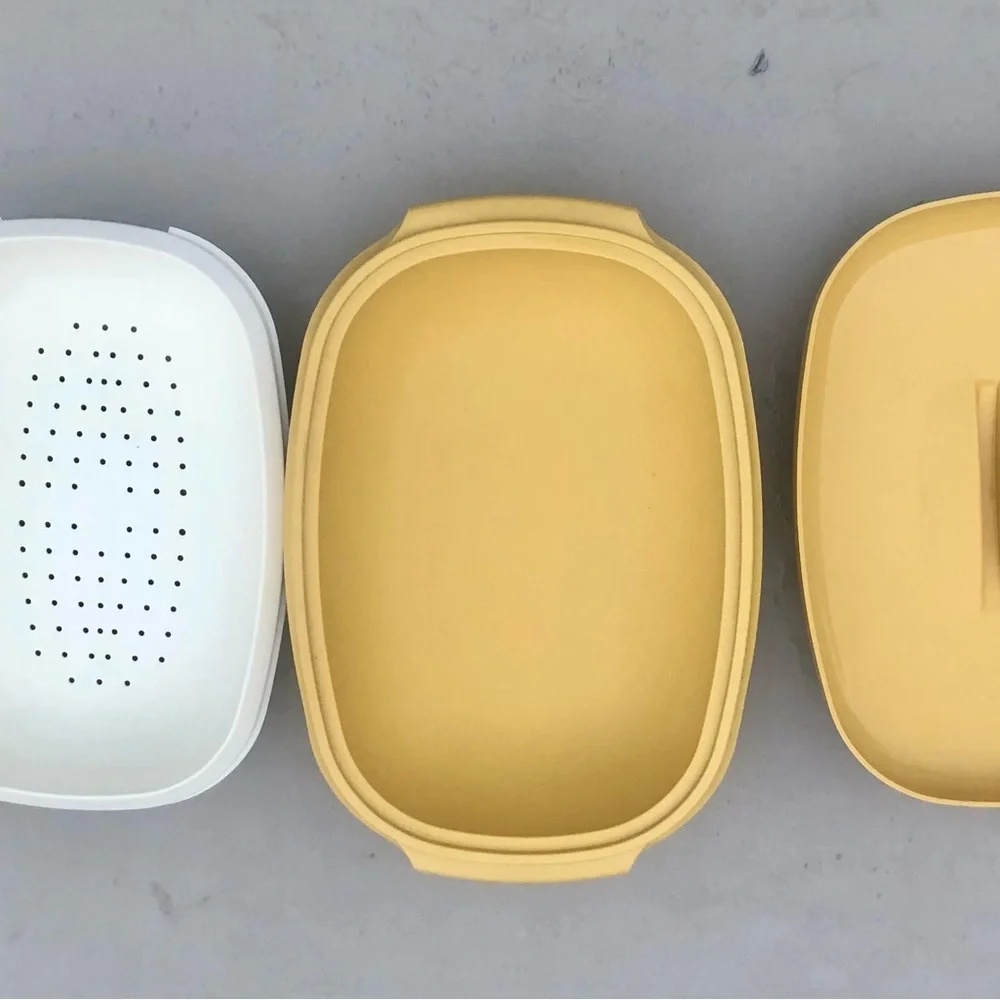 Vintage Tupperware Microwave Steamer Set 3 Piece Harvest Gold Yellow